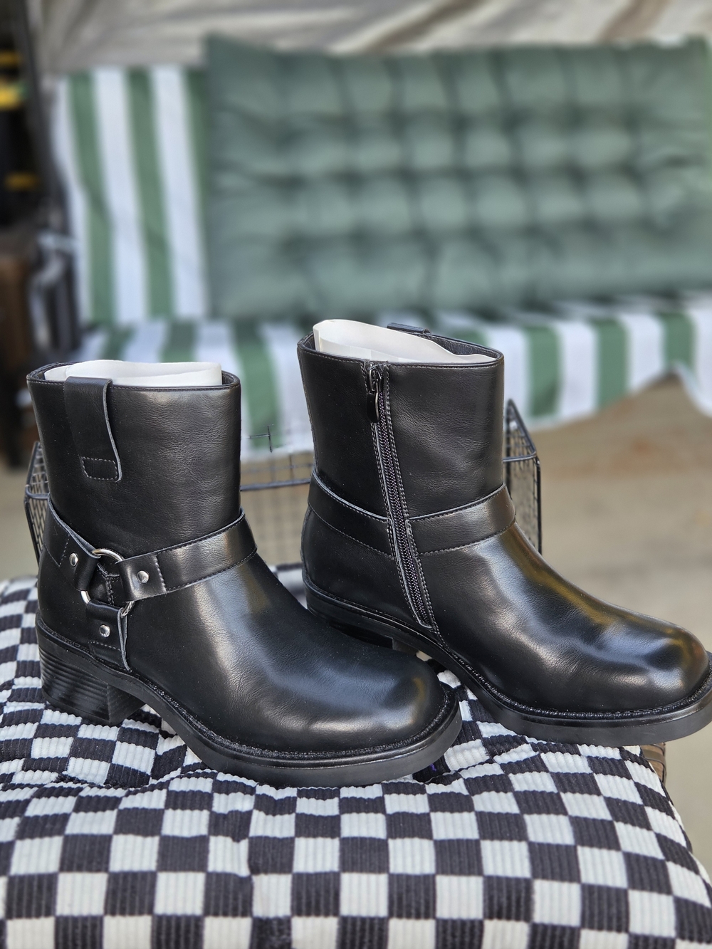 Dream Pairs Black Women's Moto Ankle Boots with Harness Detail